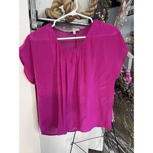 Fuchsia Short Sleeve Silk Blouse – Size Large